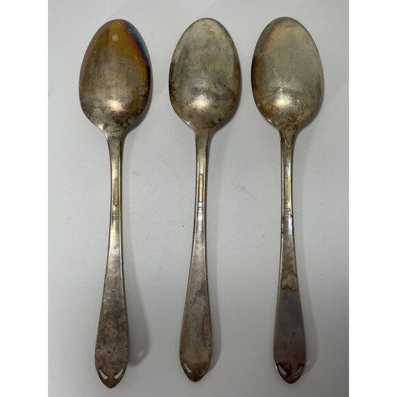 Lot of 3 Vintage 1847 Rogers Bros IS Silverplate Spoon Art Deco Pattern Flatware - Picture 4 of 7
